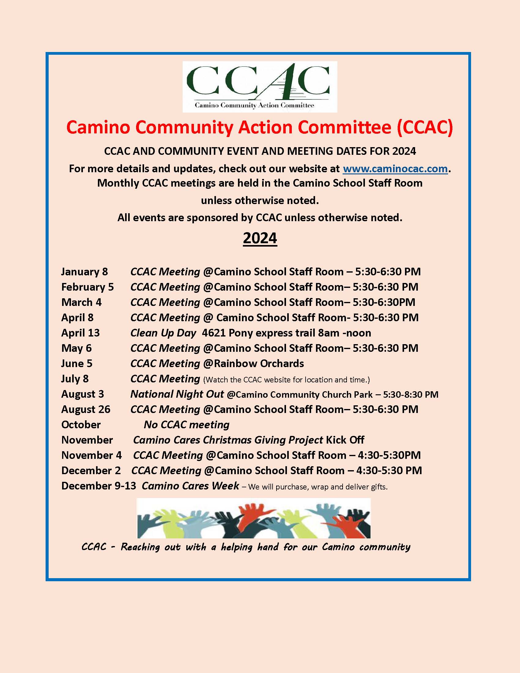 Calendar CCAC Working Together for Camino